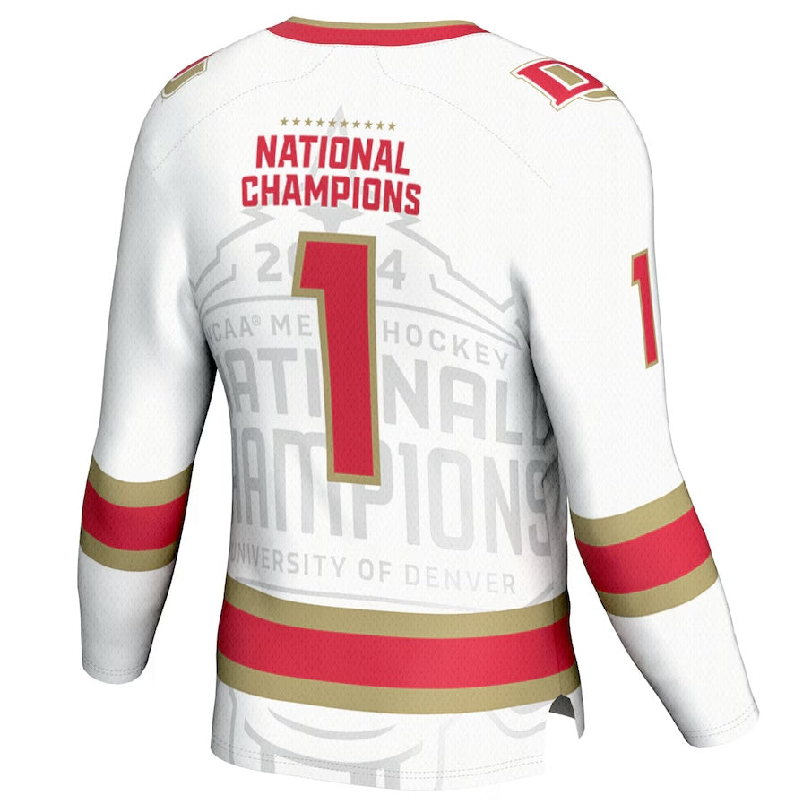 #1 D.Pioneers GameDay Greats 2024 ce Hockey National Champions Fashion Jersey - White American College Jerseys