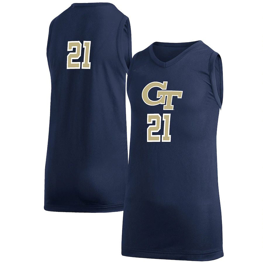 #21 GATech Yellow Jackets Game Jersey Basketball Jersey Navy Stitched American College Jerseys