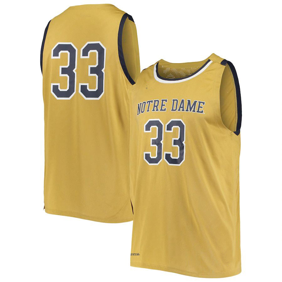 #33 N.Dame Fighting Irish Under Armour College Replica Basketball Jersey Gold Stitched American College Jerseys