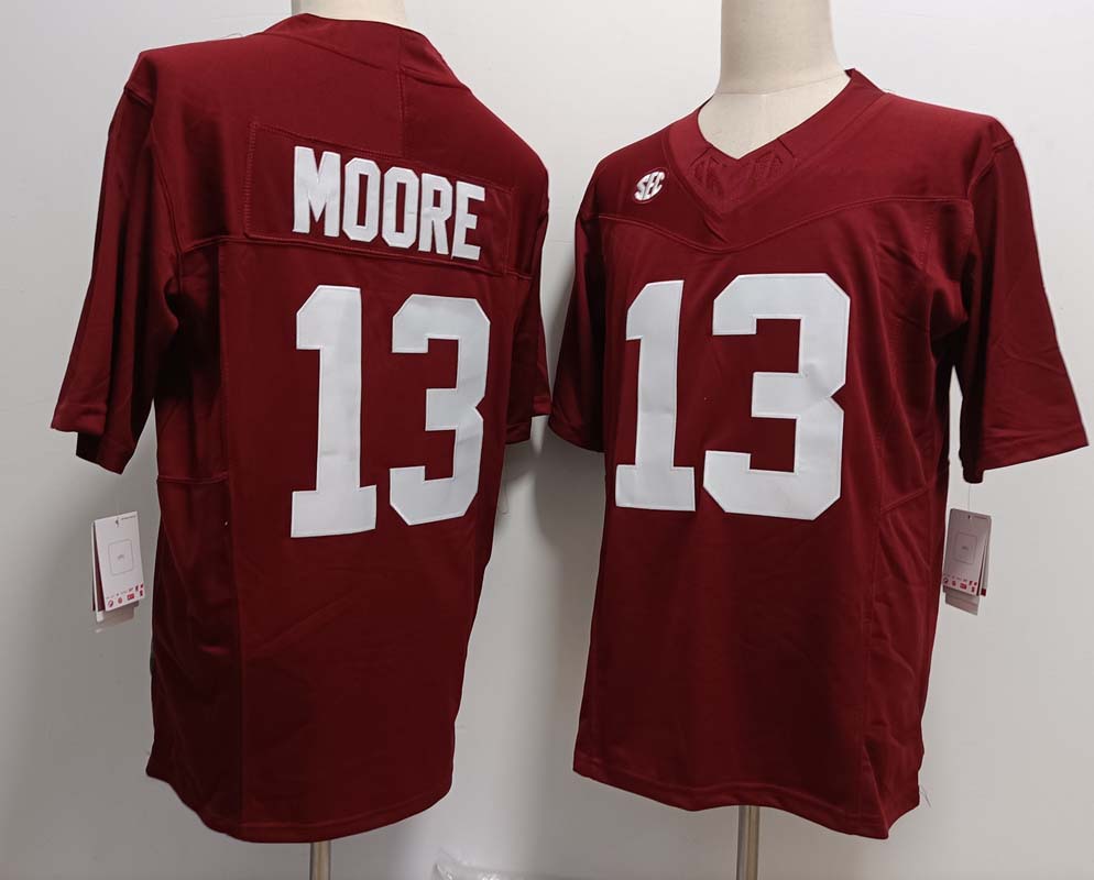 A.Crimson Tide #13 Malachi Moore Red FUSE American College Jerseys
