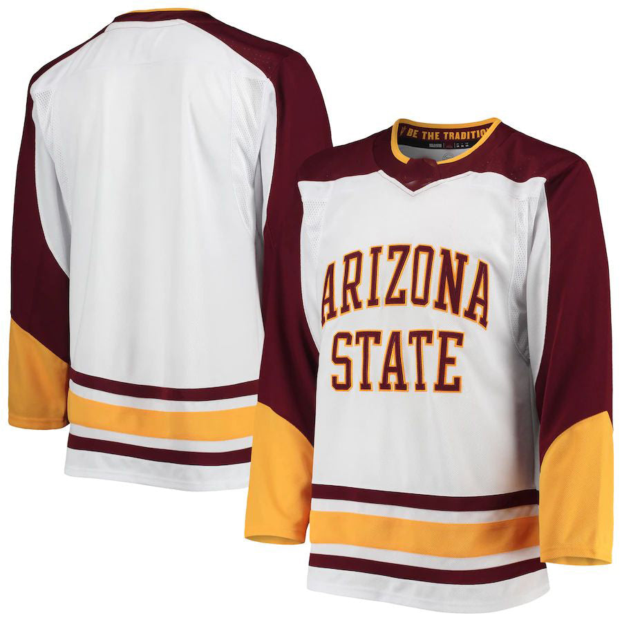 A.State Sun Devils Throwback Alternate Hockey Jersey White Maroon Stitched American College Jerseys