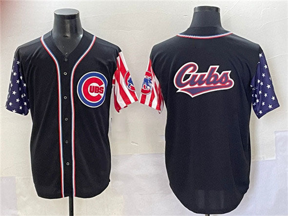 Chicago Cubs Team Big Logo Black 2025 Independence Day Vapor Premier Limited Stitched Baseball Jersey