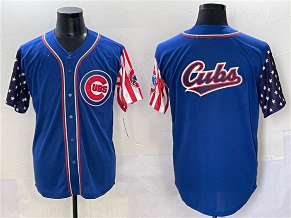 Chicago Cubs Team Big Logo Royal 2025 Independence Day Vapor Premier Limited Stitched Baseball Jersey