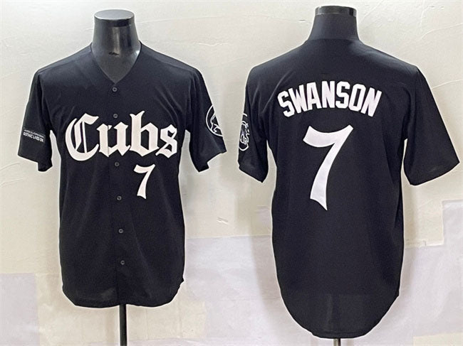 Chicago Cubs #7 Dansby Swanson Black 'Gothic North Side Edition' Vapor Premier Limited Stitched Baseball Jersey