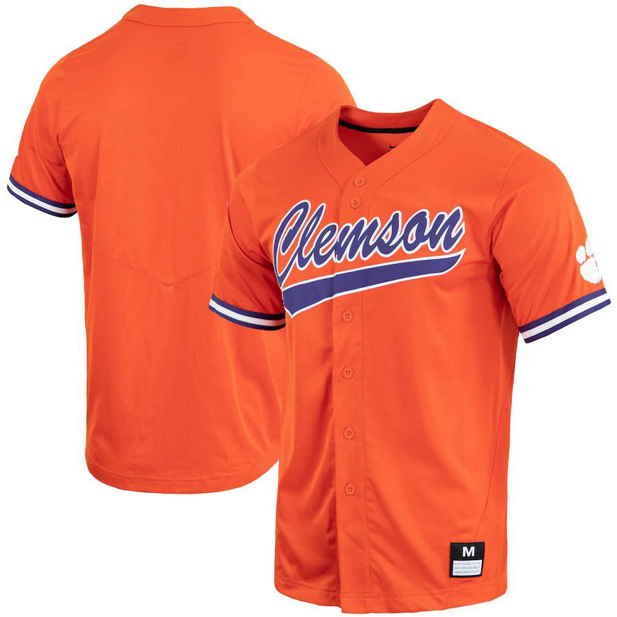 C.Tigers Replica Full-Button Baseball Jersey Orange Stitched American College Jerseys