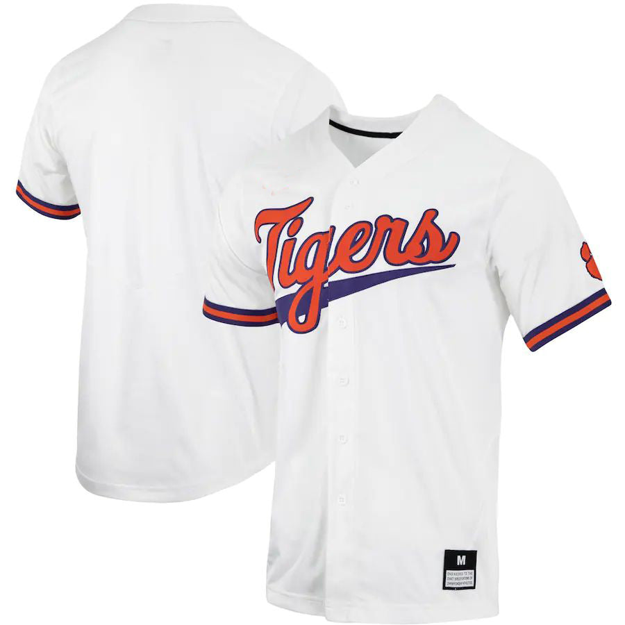 C.Tigers Replica Full-Button Baseball Jersey White Stitched American College Jerseys