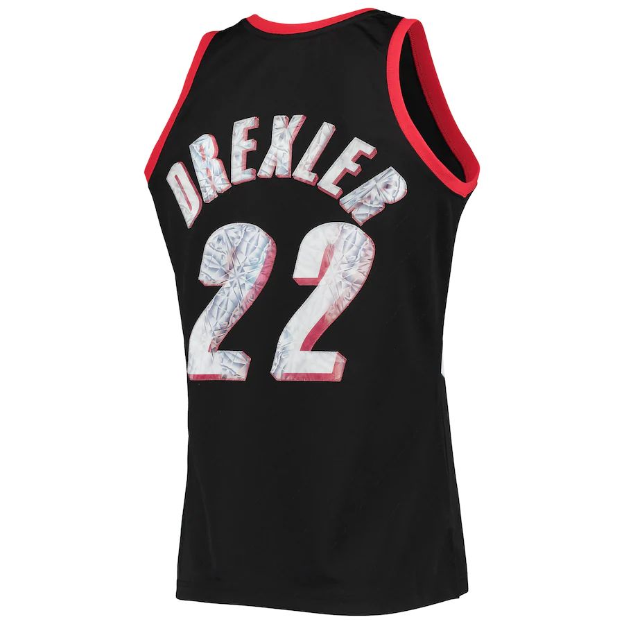 P.Trail Blazers #22 Clyde Drexler Mitchell & Ness 1996-97 Hardwood Classics 75th Anniversary Diamond Swingman Jersey Icon Edition Black Stitched American Basketball Jersey