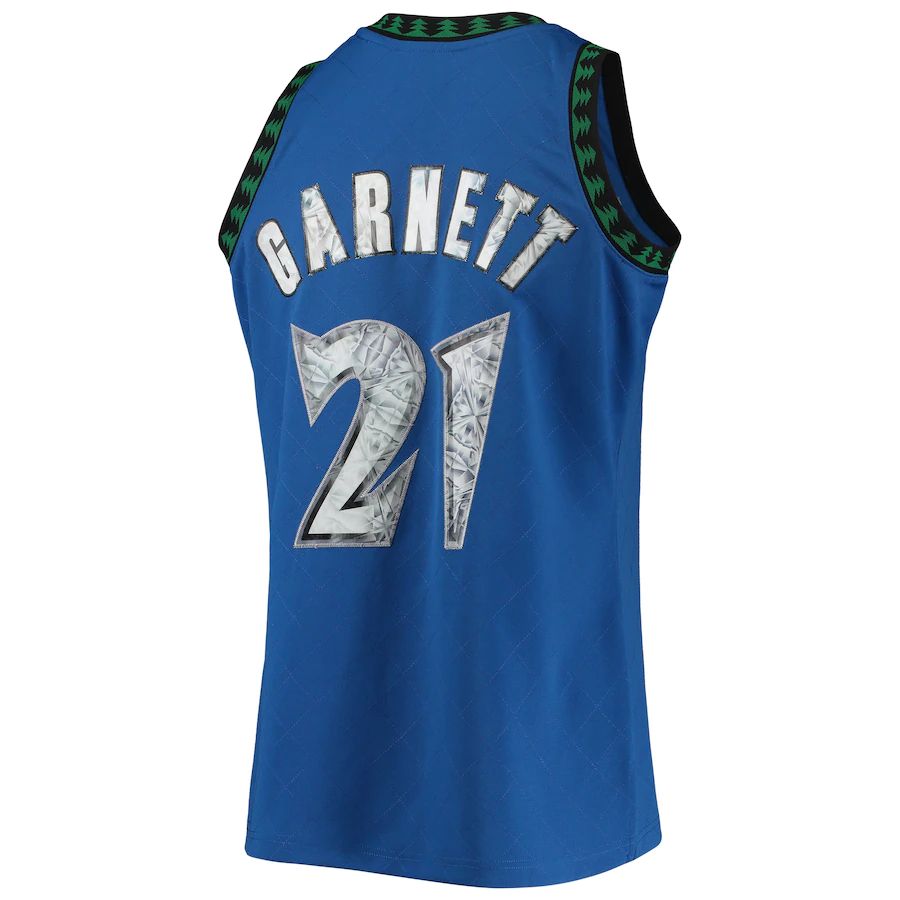 M.Timberwolves #21 Kevin Garnett Mitchell & Ness 1996-97 Hardwood Classics 75th Anniversary Diamond Swingman Jersey Blue Stitched American Basketball Jersey