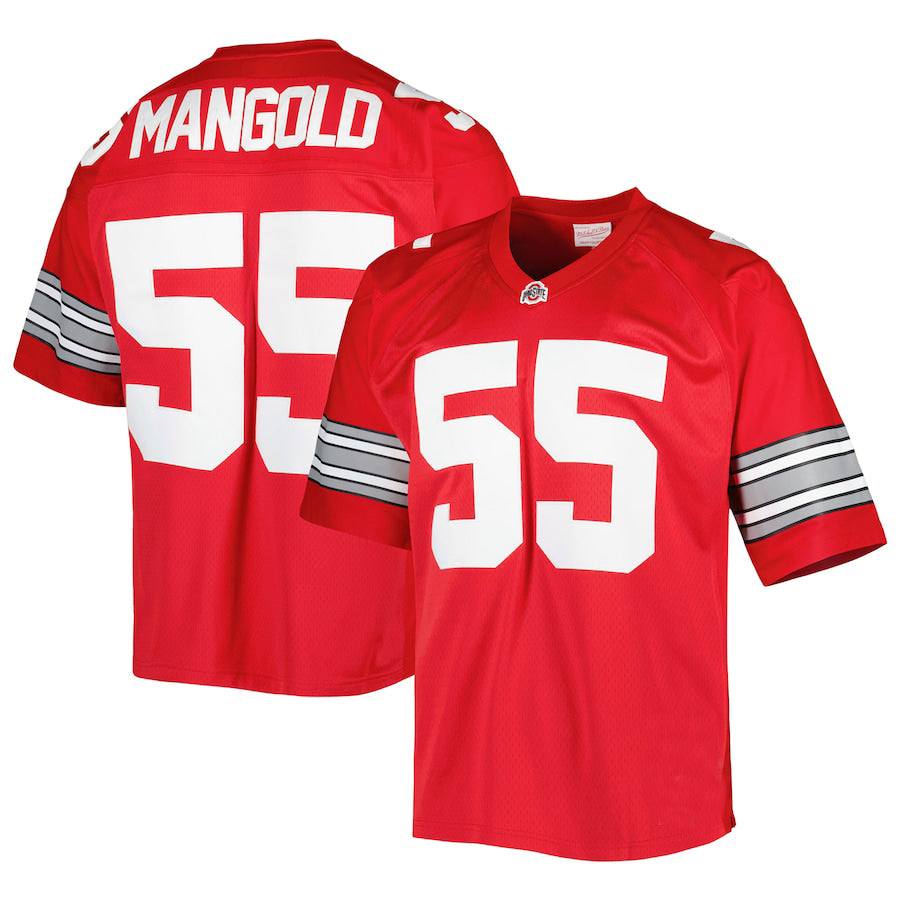 O.State Buckeyes #55 Nick Mangold Mitchell & Ness Authentic Jersey Scarlet Football Jersey Stitched American College Jerseys