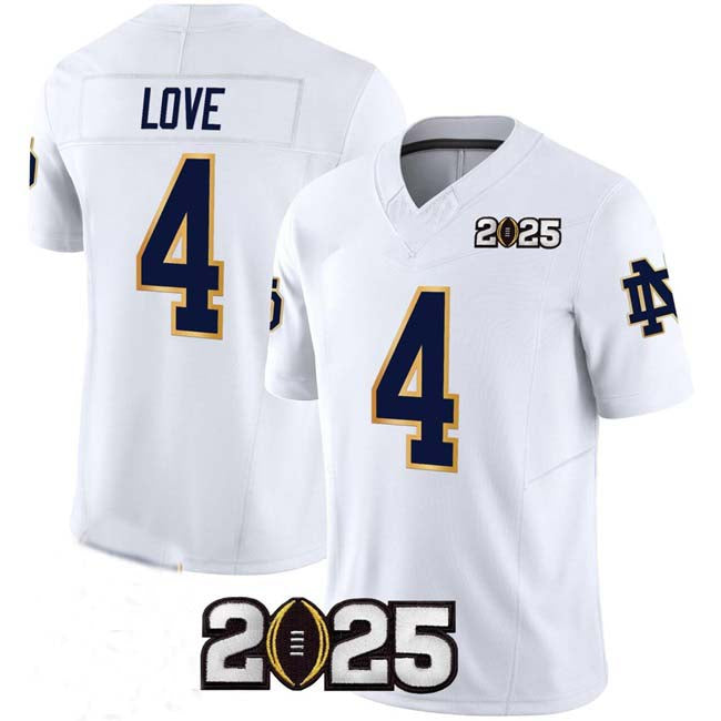 N.Dame Fighting Irish #4 Jeremiyah Love White F.U.S.E. 2025 CFP Final Patch Stitched Football American College Jerseys