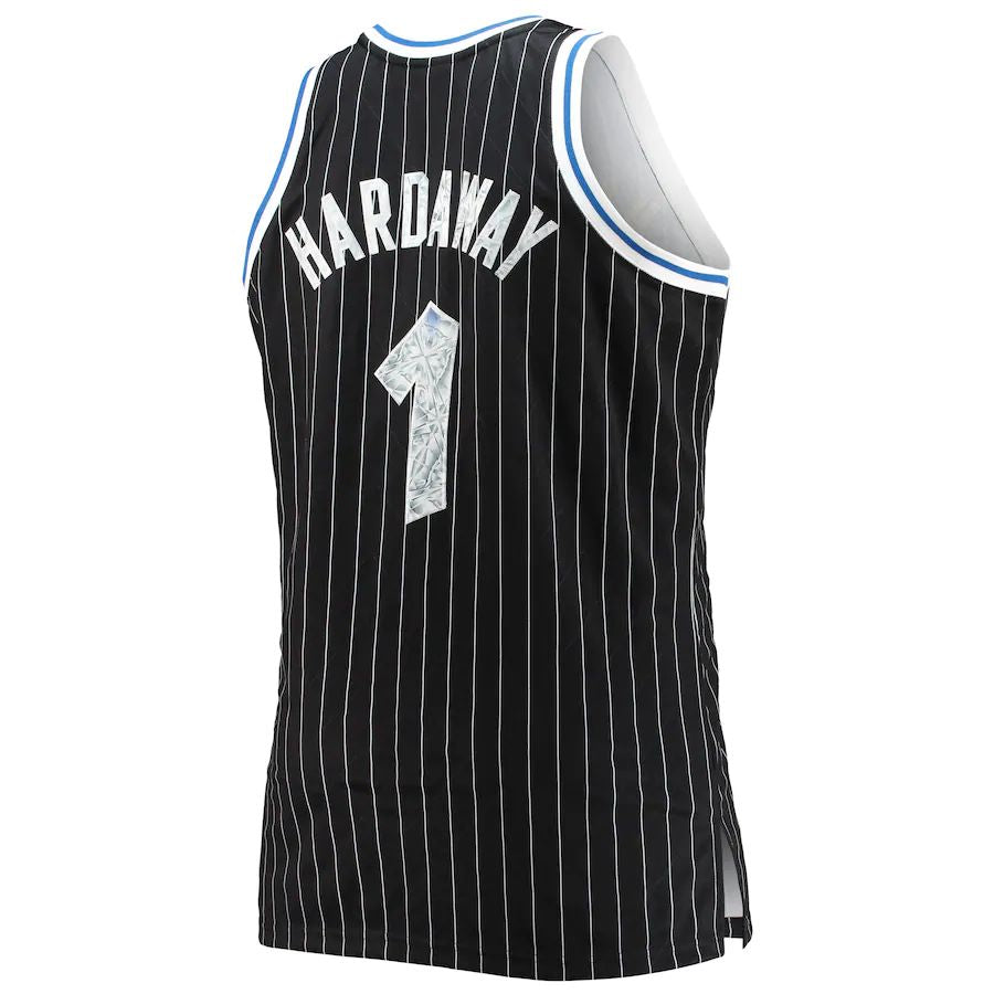 O.Magic #1 Penny Hardaway Mitchell & Ness Big & Tall 1994-95 75th Anniversary Diamond Swingman Jersey Black Stitched American Basketball Jersey