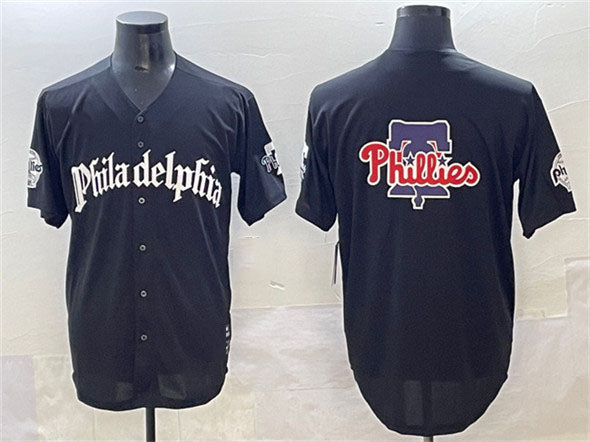 Philadelphia Phillies Team Big Logo Black GOTHIC Vapor Limited Stitched Baseball Jersey