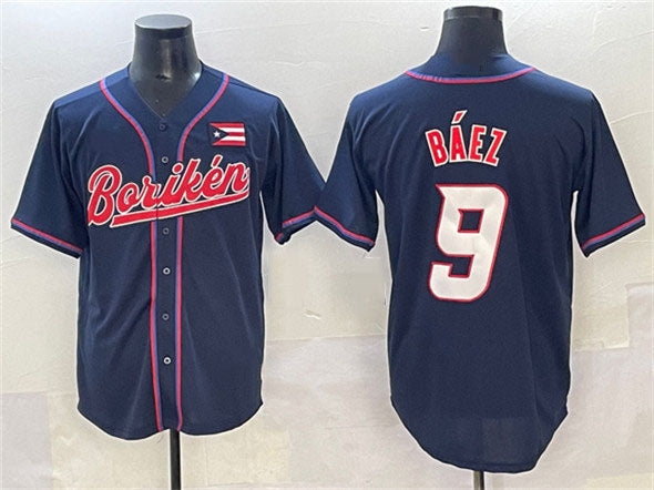 Puerto Rico Baseball #9 Javier B¨¢ez Navy 2023 World Baseball Classic Stitched Baseball Jersey
