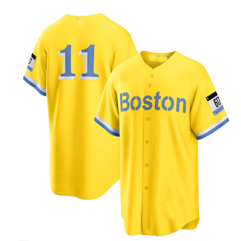 Boston Red Sox #11 Rafael Devers City Connect Replica Player Jersey - Gold Light Blue Baseball Jerseys