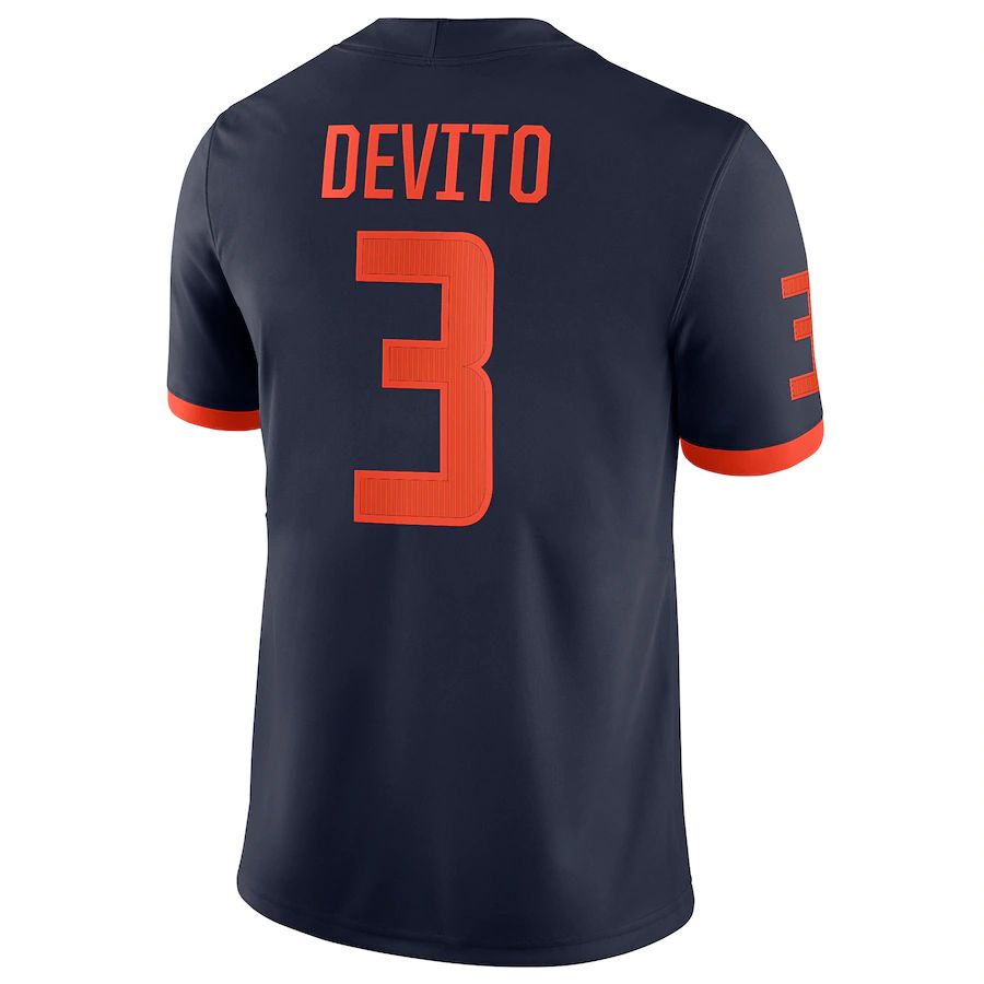 I.Fighting Illini #3 Tommy DeVito NIL Replica Football Jersey Navy Stitched American College Jerseys