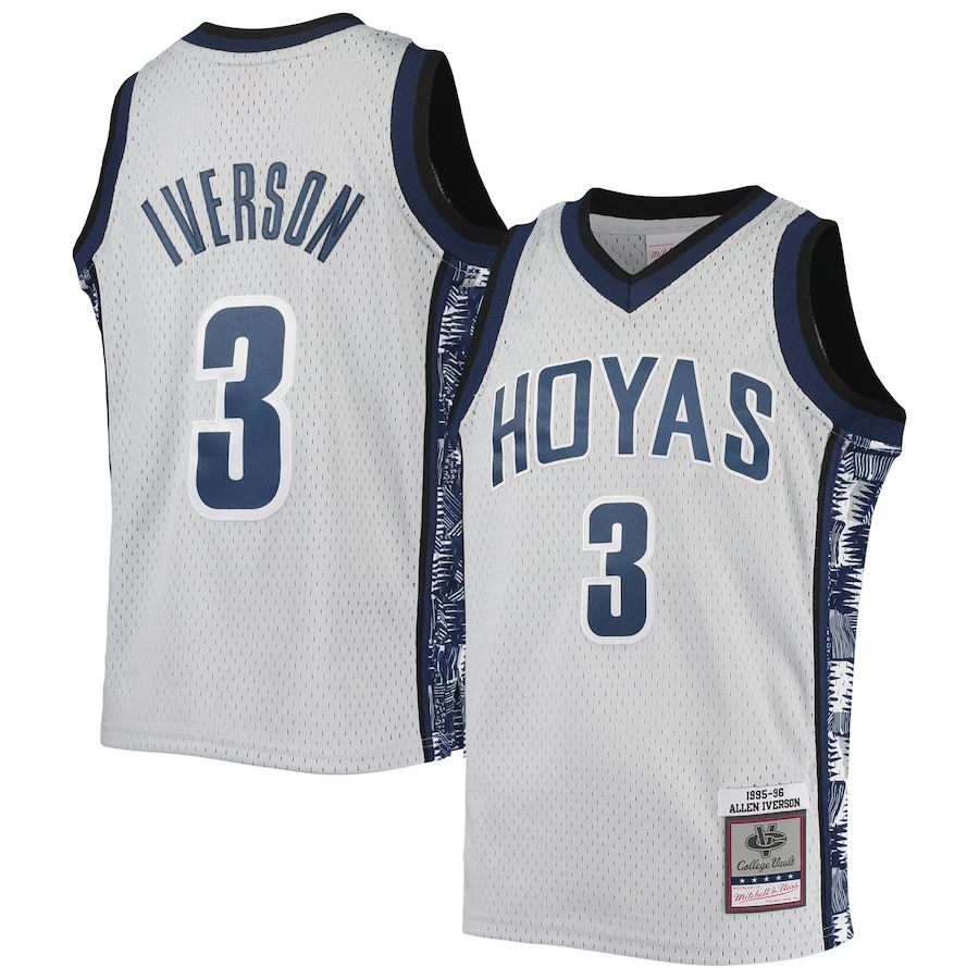 G.Hoyas #3 Allen Iverson Mitchell & Ness 1995-96 Replica Swingman Jersey Gray Stitched American College Jerseys