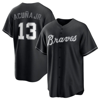 Atlanta Braves #13 Ronald Acuna Jr. Black Lights Out Limited Stitched Baseball Jersey