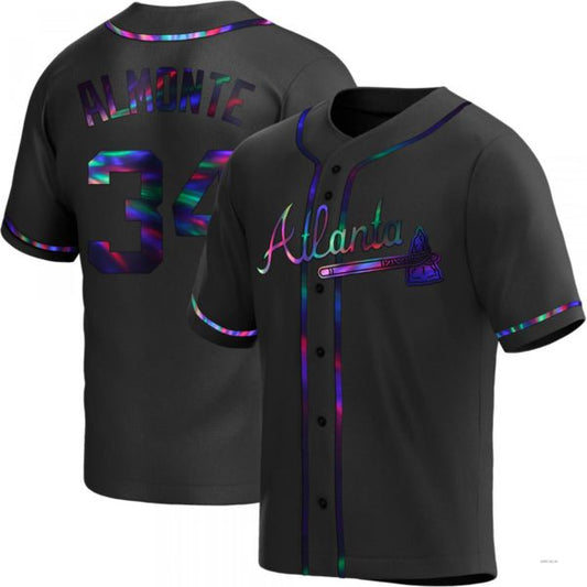Atlanta Braves #34 AbGeneric204m Almonte Black Holographic Alternate Jersey Stitches Baseball Jerseys