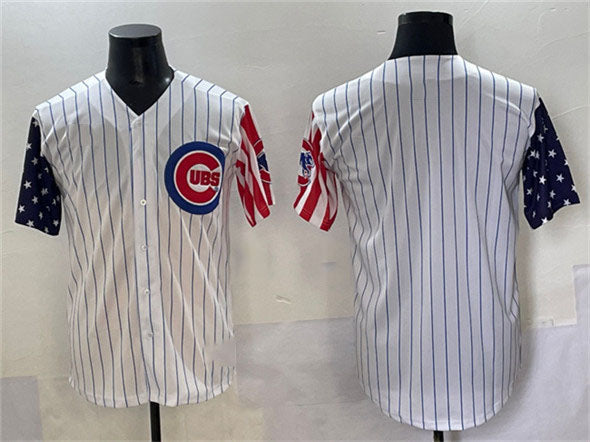 Chicago Cubs Blank White Pinstripe 2025 Independence Day Vapor Premier Limited Stitched Baseball Jersey