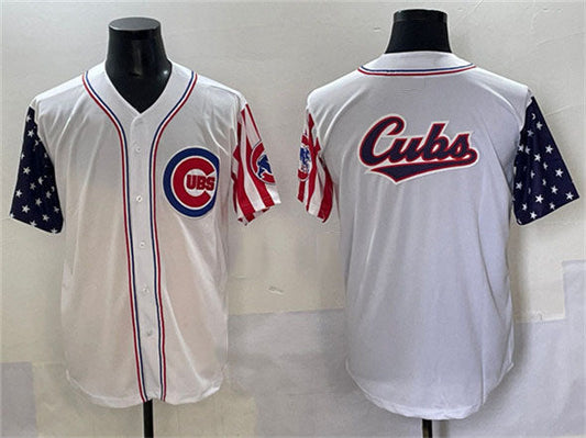 Chicago Cubs Team Big Logo White 2025 Independence Day Vapor Premier Limited Stitched Baseball Jersey