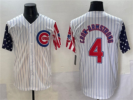 Chicago Cubs #4 Pete Crow-Armstrong White Pinstripe 2025 Independence Day Vapor Premier Limited Stitched Baseball Jersey