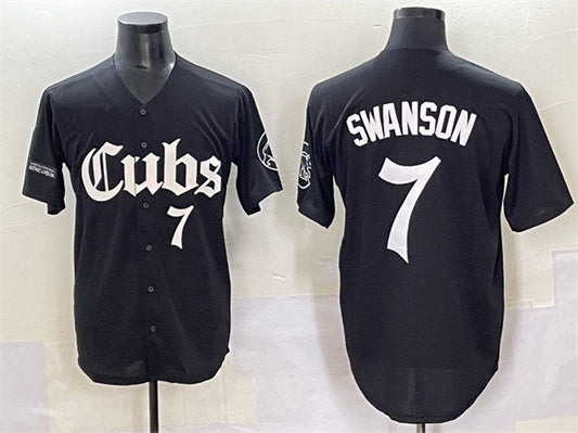 Chicago Cubs #7 Dansby Swanson Black 'Gothic North Side Edition' Vapor Premier Limited Stitched Baseball Jersey