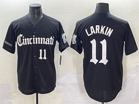 Cincinnati Reds #11 Barry Larkin Black 'Gothic Queen City Edition' Vapor Premier Limited Stitched Baseball Jersey