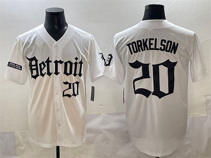 Detroit Tigers #20 Spencer Torkelson White 'Motor Gothic Edition' Vapor Premier Limited Stitched Baseball Jersey