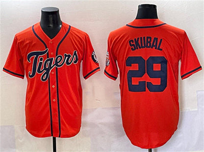 Detroit Tigers #29 Tarik Skubal Orange With Patch Cool Base Stitched Baseball Jersey
