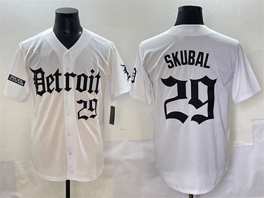 Detroit Tigers #29 Tarik Skubal White 'Motor Gothic Edition' Vapor Premier Limited Stitched Baseball Jersey