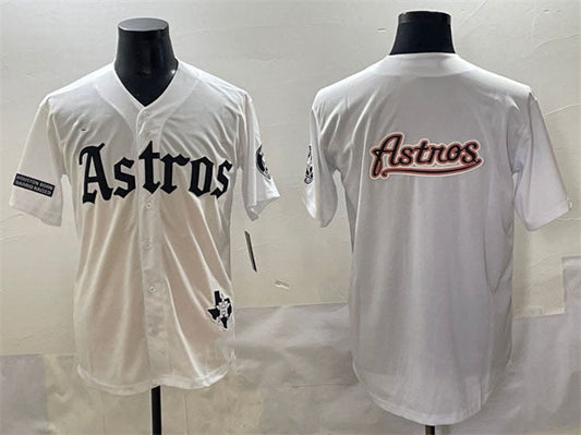 Houston Astros Team Big Logo White Gothic 'Houston Born Barrio Raised' Limited Stitched Baseball Jersey