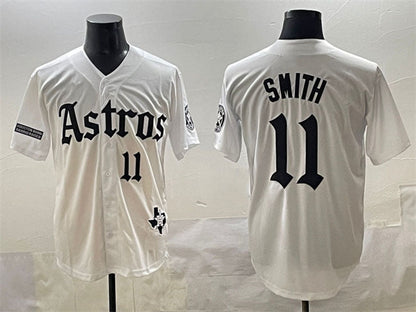 Houston Astros #11 Cam Smith White Gothic 'Houston Born Barrio Raised' Limited Stitched Baseball Jersey