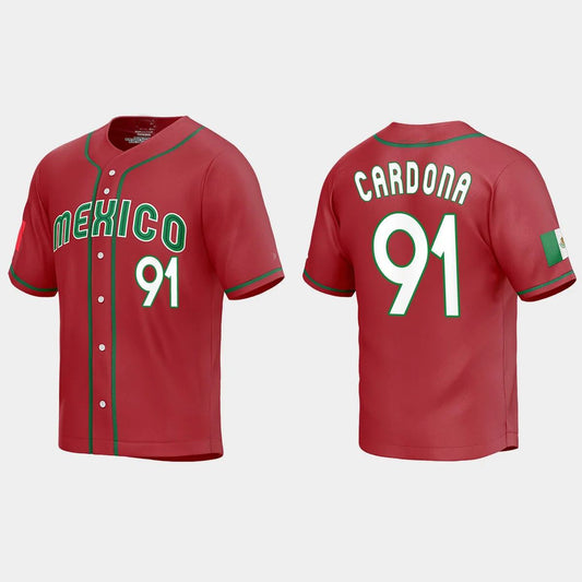 #91 JOSE CARDONA MEXICO BASEBALL 2023 WORLD BASEBALL CLASSIC REPLICA JERSEY ¨C RED Stitches Baseball Jerseys