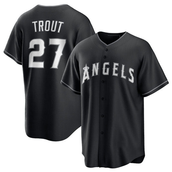 Los Angeles Angels #27 Mike Trout Black Lights Out Limited Stitched Baseball Jersey