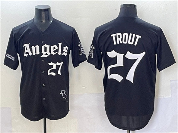Los Angeles Angels #27 Mike Trout Black 'Gothic Halo Edition' Vapor Limited Stitched Baseball Jersey
