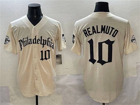 Philadelphia Phillies #10 J.T. Realmuto Cream Gothic Vapor Limited Stitched Baseball Jersey