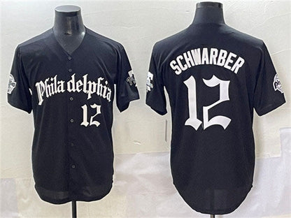 Philadelphia Phillies #12 Kyle Schwarber Black Gothic Vapor Limited Stitched Baseball Jersey