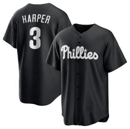 Philadelphia Phillies #3 Bryce Harper Black Lights Out Limited Stitched Baseball Jersey