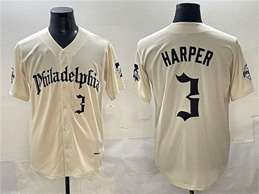 Philadelphia Phillies #3 Bryce Harper Cream Gothic Vapor Limited Stitched Baseball Jersey