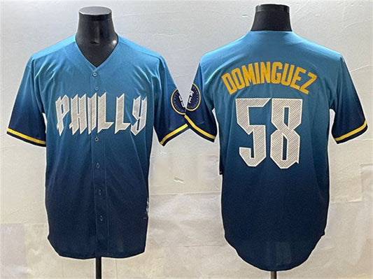 Philadelphia Phillies #58 Seranthony Dom¨ªnguez Blue 2024 City Connect Limited Stitched Baseball Jersey