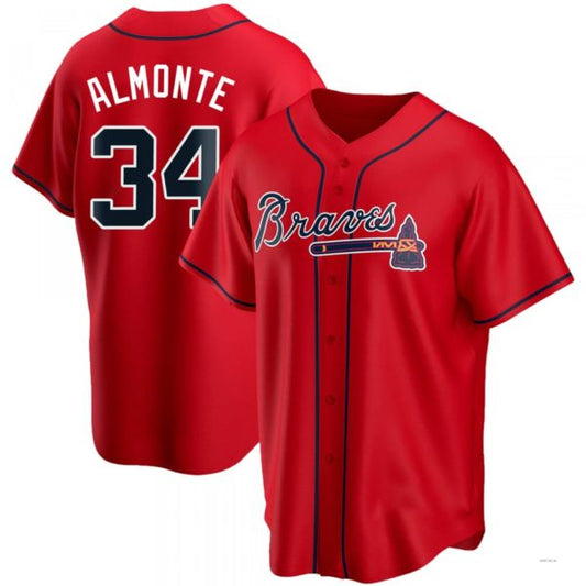 Atlanta Braves #34 AbGeneric204m Almonte Red Alternate Jersey Stitches Baseball Jerseys