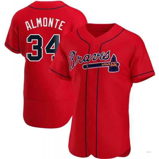 Atlanta Braves #34 AbGeneric204m Almonte Red Alternate Jersey Stitches Baseball Jerseys