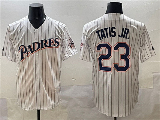 San Diego Padres #23 Fernando Tatis Jr. White Throwback With Patch Cool Base Stitched Baseball Jersey